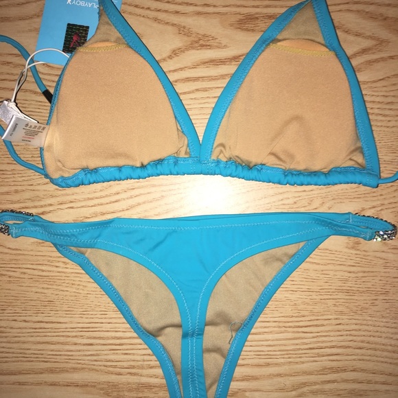 New 2pc Sexy Vintage Playboy Thong Bikini Swimsuit Diamonds Size Large & XL - Picture 12 of 13